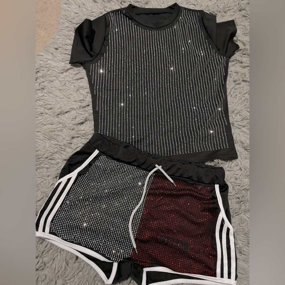 Rhinestone Diamond Shorts Set